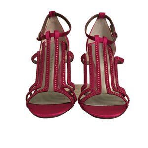 Adrianna Papell Sandals Crystals High Heel Ankle Art Deco Fuchsia Satin Size 7